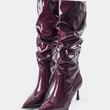Botas de Cuero Sintético con Pliegues y Punta Afila