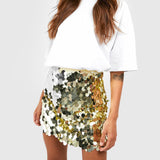 Veena Falda Mini de Lentejuelas en Negro, Dorado o Plata