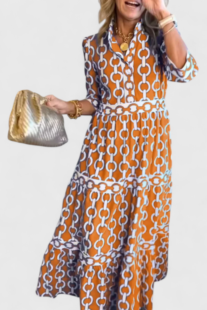 Casilda Vestido Midi con Estampado de Cadenas