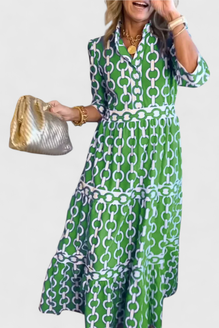 Casilda Vestido Midi con Estampado de Cadenas