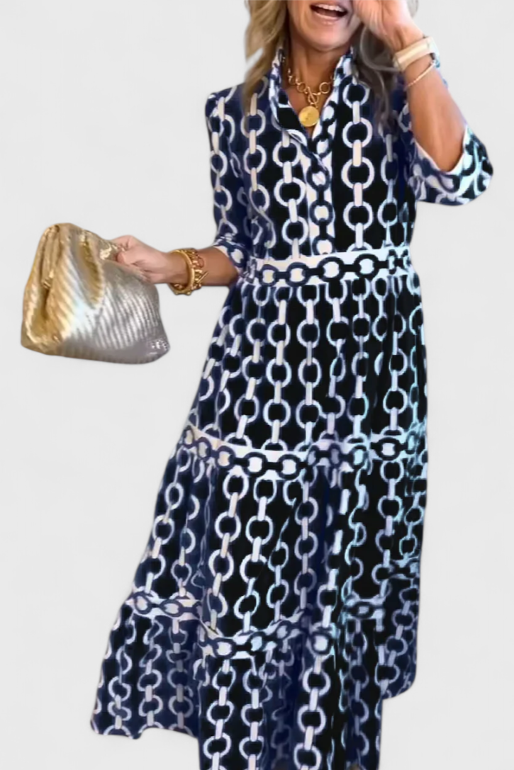 Casilda Vestido Midi con Estampado de Cadenas