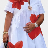 Yulia Vestido Midi Floral con Pliegues y Escote en V