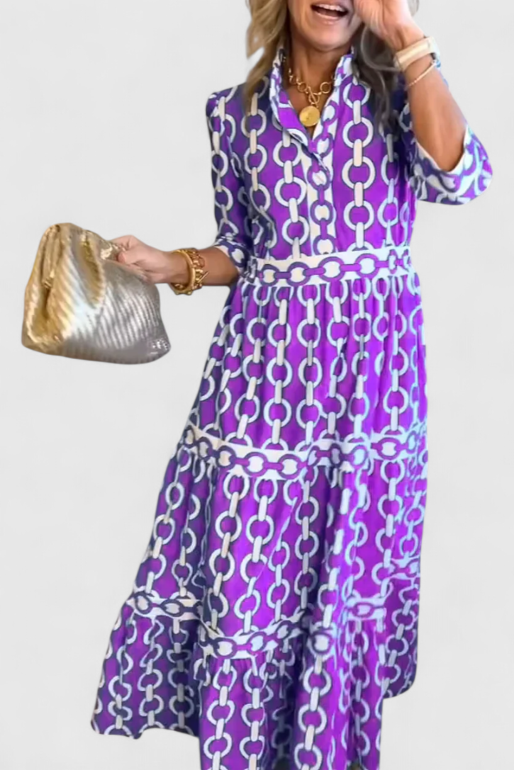 Casilda Vestido Midi con Estampado de Cadenas
