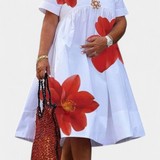 Yulia Vestido Midi Floral con Pliegues y Escote en V