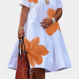 Yulia Vestido Midi Floral con Pliegues y Escote en V