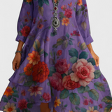 Nerea Vestido Boho Vintage con Estampado Floral y Cuello en V
