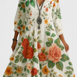 Nerea Vestido Boho Vintage con Estampado Floral y Cuello en V