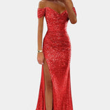 Ariel Vestido de Sirena con Lentejuelas Off-Shoulder
