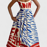 Maricela Vestido Vintage con Tirantes y Estampado de Sardinas