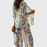 Odile Conjunto de Mezcla de Algodón con Top de Manga 3/4 y Pantalones con Bolsillos