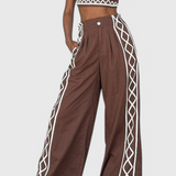 Mirella Conjunto Crop y Pantalones Anchos de Estampado Zigzag