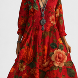 Nerea Vestido Boho Vintage con Estampado Floral y Cuello en V