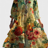 Nerea Vestido Boho Vintage con Estampado Floral y Cuello en V