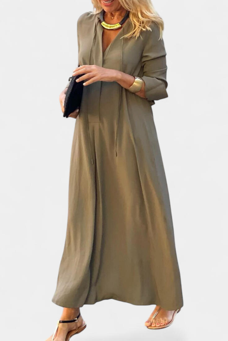 Verónica Vestido Maxi de Manga Larga y Escote en V