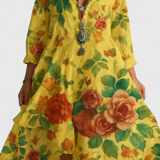 Nerea Vestido Boho Vintage con Estampado Floral y Cuello en V