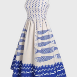 Maricela Vestido Vintage con Tirantes y Estampado de Sardinas
