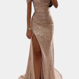 Ariel Vestido de Sirena con Lentejuelas Off-Shoulder