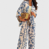 Odile Conjunto de Mezcla de Algodón con Top de Manga 3/4 y Pantalones con Bolsillos