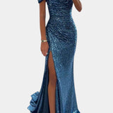 Ariel Vestido de Sirena con Lentejuelas Off-Shoulder
