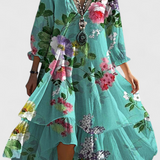 Nerea Vestido Boho Vintage con Estampado Floral y Cuello en V