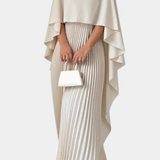 Belen Vestido Maxi de Cuello Alto con Pliegues y Mangas de Volante