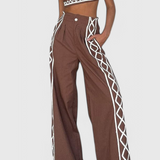 Mirella Conjunto Crop y Pantalones Anchos de Estampado Zigzag