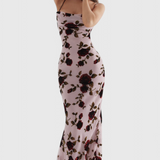 Irina Vestido Deslizante de Satén con Estampado Floral y Espalda Descubierta