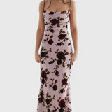 Irina Vestido Deslizante de Satén con Estampado Floral y Espalda Descubierta