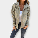 Ella | Chaqueta con capucha de pana con cremallera