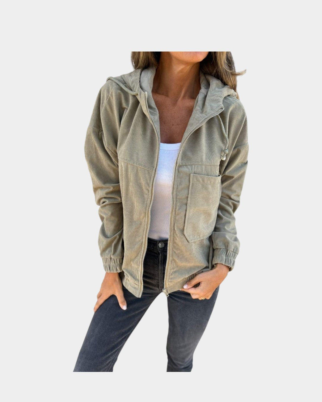 Ella | Chaqueta con capucha de pana con cremallera