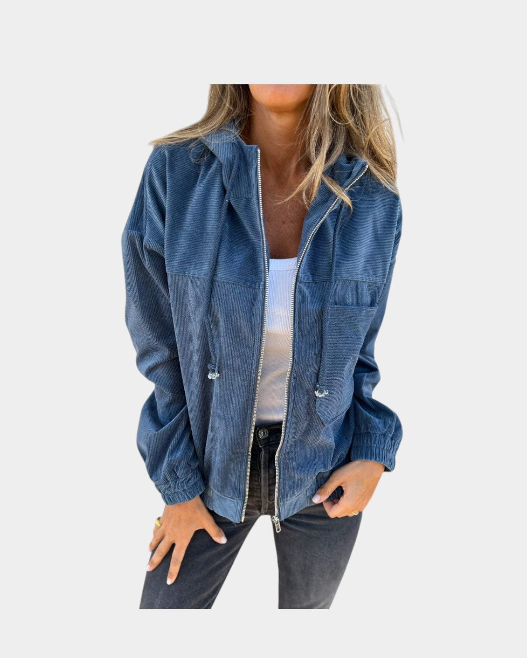 Ella | Chaqueta con capucha de pana con cremallera