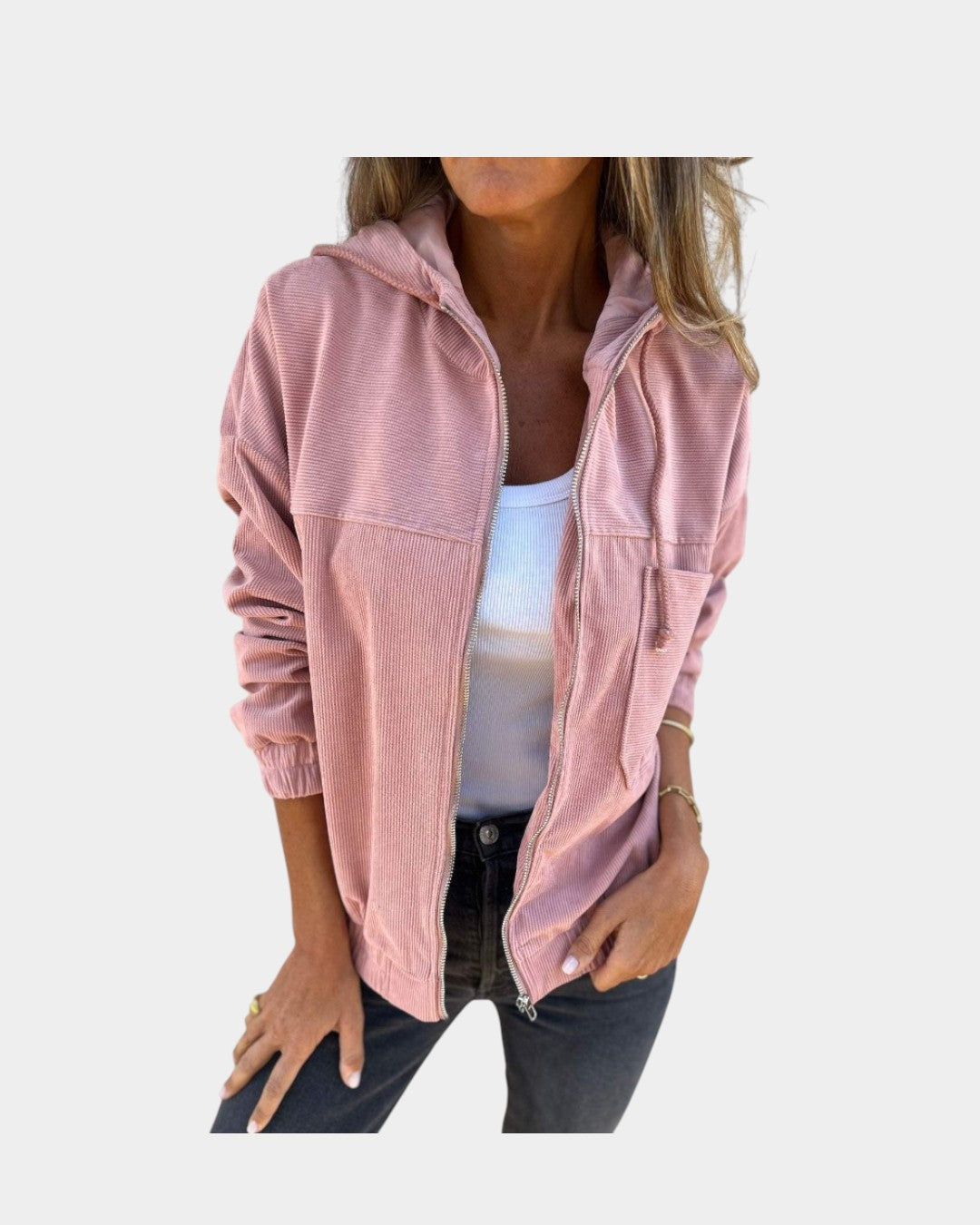 Ella | Chaqueta con capucha de pana con cremallera