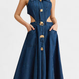 Alia Vestido de mezclilla sin mangas con corte