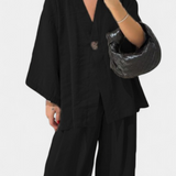 Eli Conjunto Casual Suave de Top con Cuello en V y Pantalones