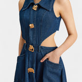 Alia Vestido de mezclilla sin mangas con corte