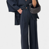 Eli Conjunto Casual Suave de Top con Cuello en V y Pantalones