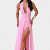 Latisha Vestido de Cuello Halter y Gran Abertura
