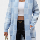 Lovella Cárdigan Casual a Cuadros con Bolsillos