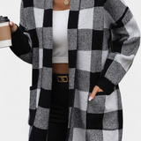 Lovella Cárdigan Casual a Cuadros con Bolsillos