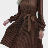 Evabeth Vestido Midi Plisado de Leopardo