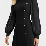 Jacequeline Vestido A-Line con Botones y Cuello Redondo