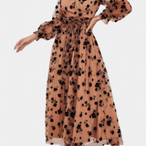 Iolanda Vestido Maxi de Encaje Floral con Mangas de Linterna