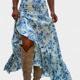 Kala Falda Maxi Floral con Abertura y Volantes