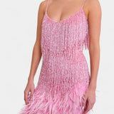 Adena Vestido Mini de Plumas