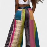 Claudine Pantalones Casual de Pierna Ancha con Estampado a Rayas