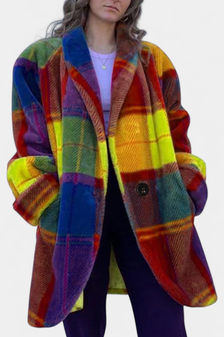 Glazel Abrigo Oversized de Invierno a Cuadros