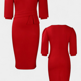 Reanna Vestido Midi Ajustado con Mangas Abullonadas