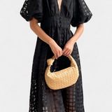 Marigold Vestido Midi de Manga Abullonada con Patrón de Cuadrados