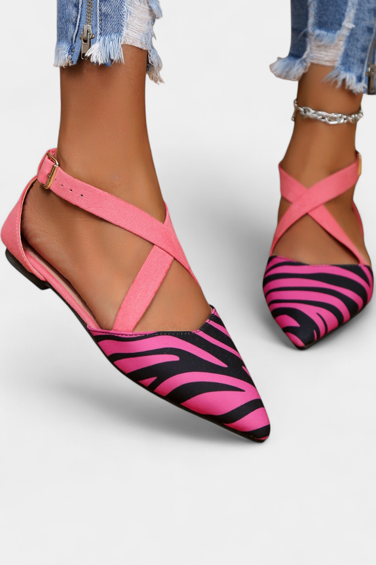 Fenna Bailarinas con Estampado de Cebra y Tiras Cruzadas