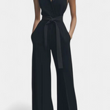 Ariella Mono Casual de Pierna Ancha con Solapa y Cintura Alta